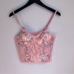 Pink Floral Lace Bustier Top S